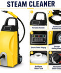 Buff Out Dirt With This Bad Boy 3000W Commercial Steam Cleaner with portable handle and smooth rolling wheels.
