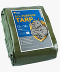 Heavy Duty Tough As Nails Pro Grade Tarp 12x16 Feet Green Waterproof Poly Tarp Cover 10 Mil Thick in package with rhino logo
