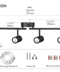 Dimensions of 4-Light Smart WiFi LED Track Lighting Kit with Alexa Google Home Voice Control, RGB CW Color Changing Heads