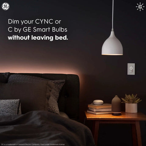 Bedroom scene with Cync Dimmer Smart Switch Wire Free With Bluetooth Control And White Tones No Wiring Required on wall