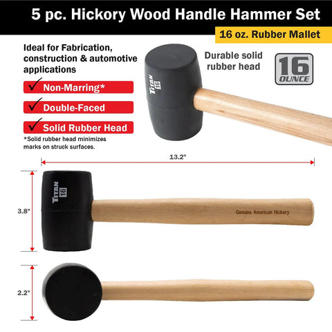 16oz rubber mallet from 5-Piece Hammer Set With American Hickory Handles And Forged Steel Heads, heavy-duty for shop projects
