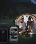 Rugged Hard Shell Case For Solix C300 DC Power Bank Station with mesh pocket, shown outdoors by a glowing tent.