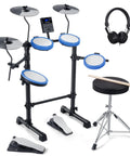 Beginner Electric Drum Set Kit With 180 Dope Sounds, Quiet Mesh Pads, 9 Inch Cymbals, USB MIDI, Two Pedals, Throne, Headphones, Sticks