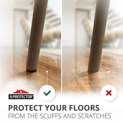 Wooden chair leg with and without Non Slip Furniture Pads 8 Pack Premium 2 Inch Self Adhesive Rubber Feet Anti Skid Floor Protectors