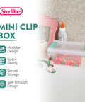 12 Pack Clip Box Stackable Clear Plastic Storage Bins With Latching Lids For Small Items Organization At Home, Office, Classroom, Crafts And Workshop Spaces, filled with craft supplies on a table.