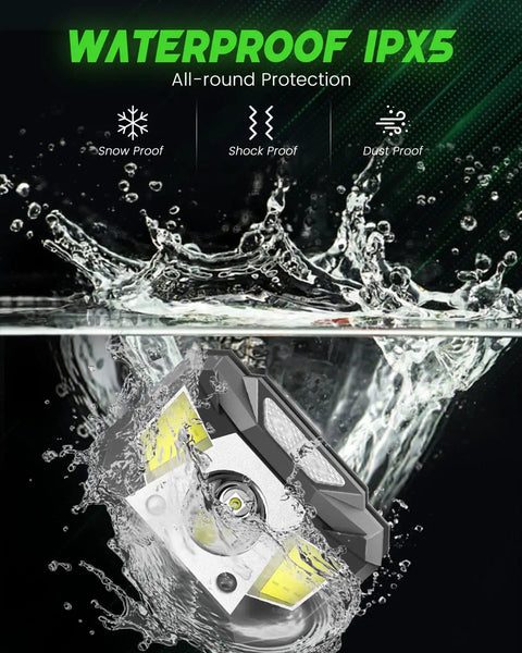 Rechargeable 2 Pack Headlamp With 1200 Lumens, Motion Sensor, Bright LED Light, 6 Modes Including Red Light, Waterproof Outdoor Head Torch submerged