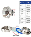 Lozome 1-1/2 in weld-union sanitary sight glass with PTFE gasket and 304 stainless steel body, circular viewing port