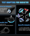 All In One Radiator Pressure Leak Tester And Vacuum Cooling System Purge Kit adapters including universal and specific pieces