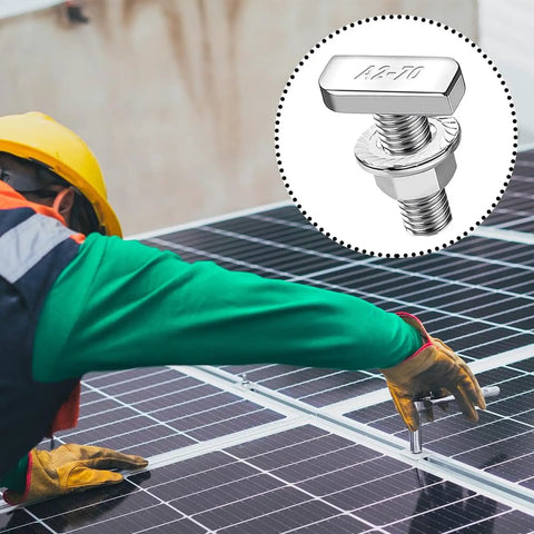Rock Solid Hammer Head T Bolts For Solar Rail Tracks And Aluminum Profiles With Flange Nuts Rustproof Stainless Steel Fastener Kit For Roofing Projects M8 X 25 on solar panel installation.