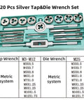 20 Piece Tap And Die Set M3 To M12 Titanium Plated Chrome Vanadium Steel For Self Tapping Screws Metalworking Hand Tools Kit Pro Grade For Precision Threading And Durable Chrome Vanadium Construction For Long Lasting Use, metric tap and die set in case