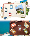 60 Pieces Travel Map Passport Cutouts With Glue Point Stickers World Travel Bulletin Board Decorations in use on suitcase and scrapbook