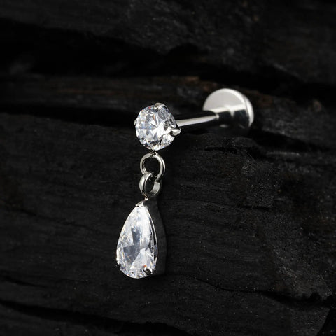 Top Shelf Titanium Cartilage Earring Flat Back Stud Featuring Interchangeable 6mm And 8mm Posts Secure Screw On Design Built For Tragus Conch Helix Piercing Elevates Your Ear Game with a drop top and stone detail.