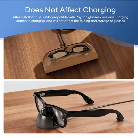Anti Slip Ear Grips For Meta Smart Glasses Gen 2 on charging dock showing compatibility for daily wear