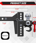 Adjustable Heavy Duty Tri Ball Trailer Hitch For 2 Inch Receiver With 4.5 Inch Rise And Drop Includes One And Seven Eighths Inch, Two Inch, And Two Five Sixteenths Inch Trailer Balls Tow Hook And Shackle 10000 Lb GTW 1000 Lb TW Pin Lock And Hitch side view