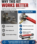 Comparison image showing Knockout Compression Valve Removal Tool And Angle Stop Wrench Kit With Wall Protector Pads for easy removal of fittings.
