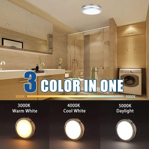 Brushed Chrome 14 Inch Flush Mount LED Ceiling Light With Adjustable 3000K 4000K 5000K Color Temperature, 22W Dimmable