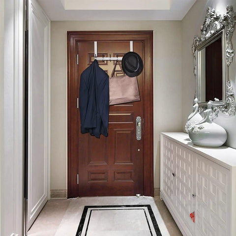 Over The Door Hooks Stainless Steel Heavy Duty Door Hanger for Coats Robes Hats Towels Hanging Rack, No Rust, brushed finish, easy install