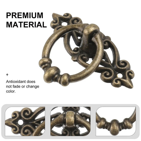 Vintage Cabinet Handles And Antique Drawer Pulls Set With Retro Alloy Door Knobs, close-up of detailed vintage alloy design.