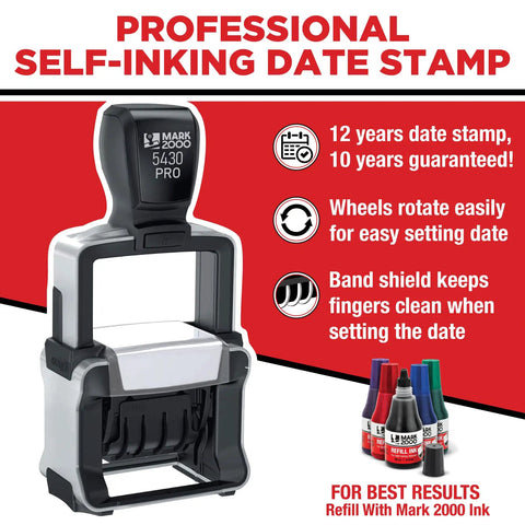 Top Shelf Self Inking Date Stamp With Custom Text And Up To Four Lines showcases a professional design with easy-to-use features.