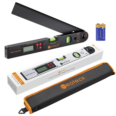 16 Inch Digital Angle Finder Protractor with 225 Degree Range, Aluminum Body, LCD Backlight, Bubble Level, Accessories