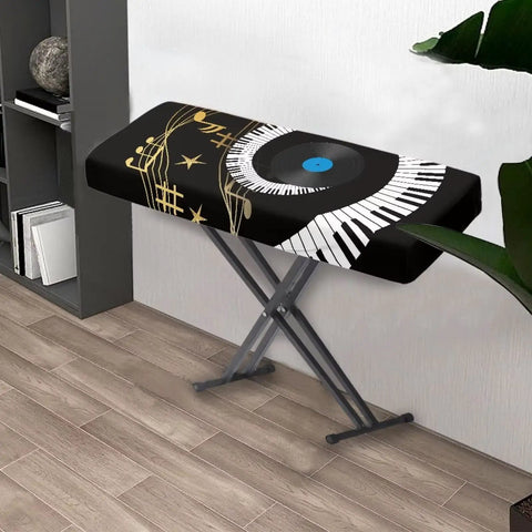 Music Note Design Keyboard Dust Cover For 61 To 76 Key Pianos Soft Cloth Full Coverage Keyboard Protector Two Size Options S For 61 To 76 Keys And L For 88 Keys Keeps Your Board Clean And Dust Free draped on a keyboard