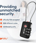 Keyless 3-Digit Travel Lock Set For Luggage And More, TSA Accepted, Black Cable Lock with Combination, 1000 Codes, Durable Design