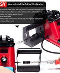 Close-up of the 110W Soldering Iron Station Kit with LED display, showing solder wire bracket installation and PID temperature control.