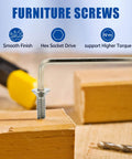 1/4-20 x 1 flat head socket cap screw installed in wood with Allen drive, 304 stainless steel