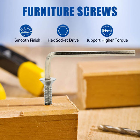 1/4-20 x 1 flat head socket cap screw installed in wood with Allen drive, 304 stainless steel