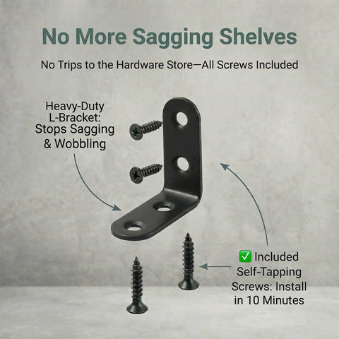 Beefy Black Metal L Brackets For Wood Shelves Heavy Duty 90 Degree Corner Braces With 20 Screws 1.57 X 1.57 Inch To Fix Sagging Shelves And Wobbly Furniture Durable Shelf Supports with included screws