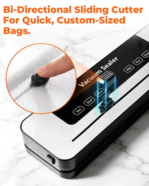 Bi-directional cutter on Powerful Vacuum Sealer With 75KPa Suction And Dry Moist Modes Automatic Food Sealer With Digital Timer Built In Cutter