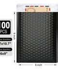 Black 6x10 Inch Bubble Mailers Self Sealing Padded Shipping Envelopes Waterproof Cushioned Mailers Bulk Pack For Small Biz Ecommerce Packaging And Shipping Supplies shown with measurements
