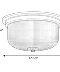 Medium Flush Mount Ceiling Light With Clear Prismatic Glass Shade In Antique Nickel Finish, 12 5/16 Inch Diameter By 6 1/4 Inch Height line drawing