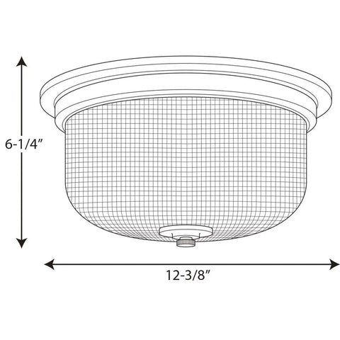 Medium Flush Mount Ceiling Light With Clear Prismatic Glass Shade In Antique Nickel Finish, 12 5/16 Inch Diameter By 6 1/4 Inch Height line drawing