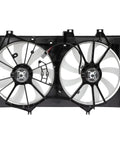 Street Proof Double Blade Radiator And Condenser Cooling Fan Assembly For Toyota Camry 2.5L Engine 2012 2017 view from front showing dual fans
