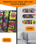 Before and after using Four Pack Aluminum Wall Mount Skateboard Racks For Display And Storage Of Skateboard Decks And Longboards
