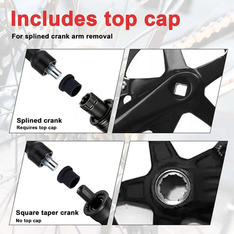 Must Have Bicycle Crank Puller Tool Kit With Wrench And Top Cap for splined and square taper crank arm removal