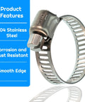 All Purpose 50 Pack Flexible Hose Clamps 6-29mm And 1 Quarter To 1 And 1 Eighth Inch, 304 stainless steel, rust resistant, smooth edge