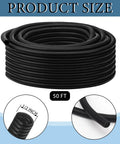 Heavy duty split wire loom tubing, black, half inch diameter, 50 ft length, shown coiled and detailed close-up of ends and thickness.