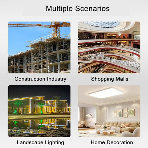 Image showing multiple scenarios: construction industry, shopping malls, landscape lighting, and home decoration.