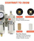 3/8 NPT Air Filter Regulator Lubricator Combo Unit with brass, aluminum parts, and gauge for precise air regulation 0-150 PSI