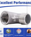Stainless Steel NPT Three Quarter Inch Elbow Fitting 90 Degree With Male And Female Threads For Water Air Hose And PVC Tubing