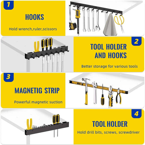 Portable Rolling Tool Cart With Adjustable Height, Magnetic Strip And Hooks, tool holder for garage and bike shop use