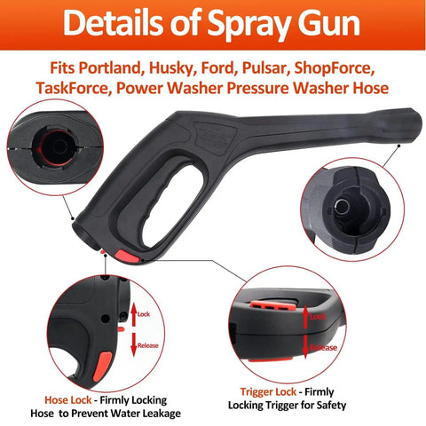 High Pressure Spray Gun With Wand Nozzle And 32Ft Hose Replacement for Electric Pressure Washers Up To 2320 PSI details shown