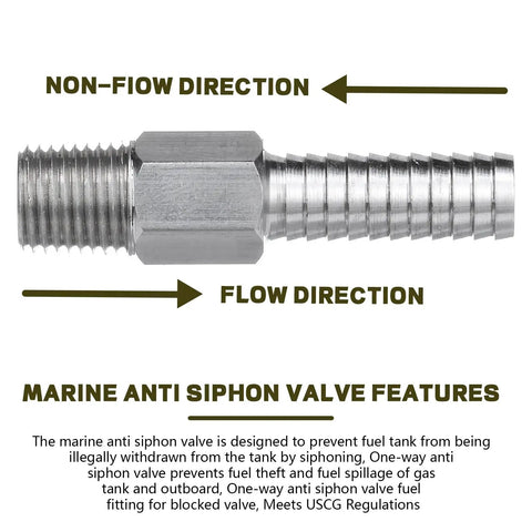 Marine Anti Siphon Valve Replacement Kit for Boat Fuel Tank Pickup Line Prevents Fuel Theft and Spillage, 1/4 In NPT, 3/8 In Hose
