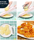 NACOLUS pink 5-in-1 mandoline slicer with peeler; used to create veggie slices and waffle fries.