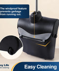 Heavy Duty Commercial Dustpan With Wheels And Windproof Cover for indoor and outdoor cleaning, close-up of cover and wheel
