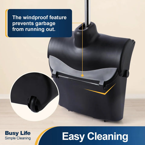 Heavy Duty Commercial Dustpan With Wheels And Windproof Cover for indoor and outdoor cleaning, close-up of cover and wheel