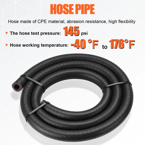 10 Pass Aluminum Transmission Oil Cooler Kit with 5 Sixteenth Inch Universal hose coiled, hose pipe text display