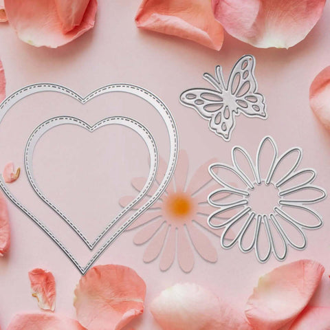 Five Set Metal Cutting Dies And Stencil Kit With Thirty Two Pcs Templates For Scrapbooking And Card Making Heart Butterfly Flower